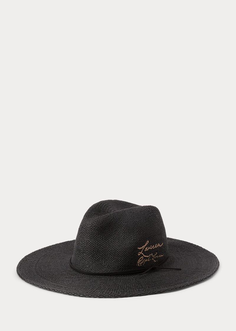 Gorra Lauren Mujer Embroidered Straw Fedora Chile Negras LIAWB-1580